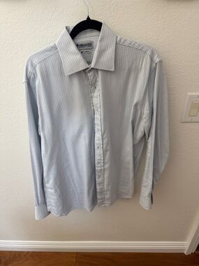 Men's Light Blue Striped Dress Shirt - Classic Collar
